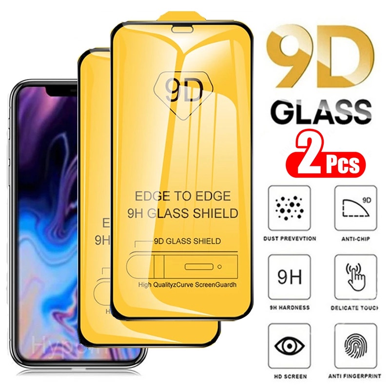 2PCS 9D Tempered Glass Film Screen Protector iPhone 13 12 11 Pro Max X XR  Xs Max 6s Plus SE2 SE3 13 Mini Full Cover Coverage