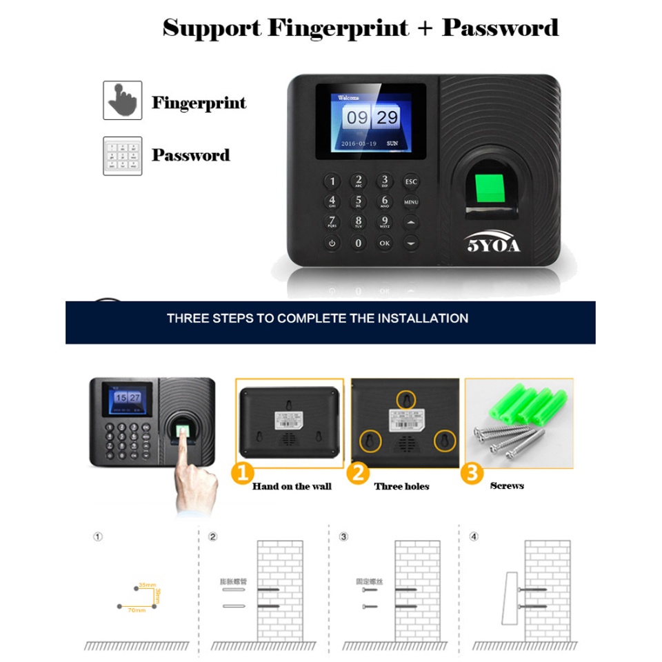 Fingerprint Attendance Biometric Machine System Employee Keypad ...