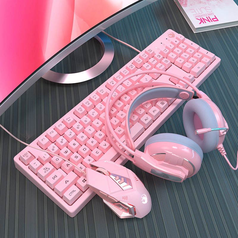 Cute Pink Gaming Keyboard And Mouse Combo Wired Girl keyboards with