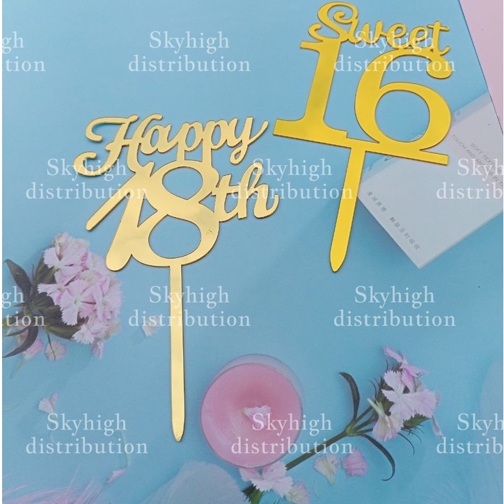 Acrylic Cake Toppers Gold Sweet 16 Happy 18th Graduation Wedding Happy ...