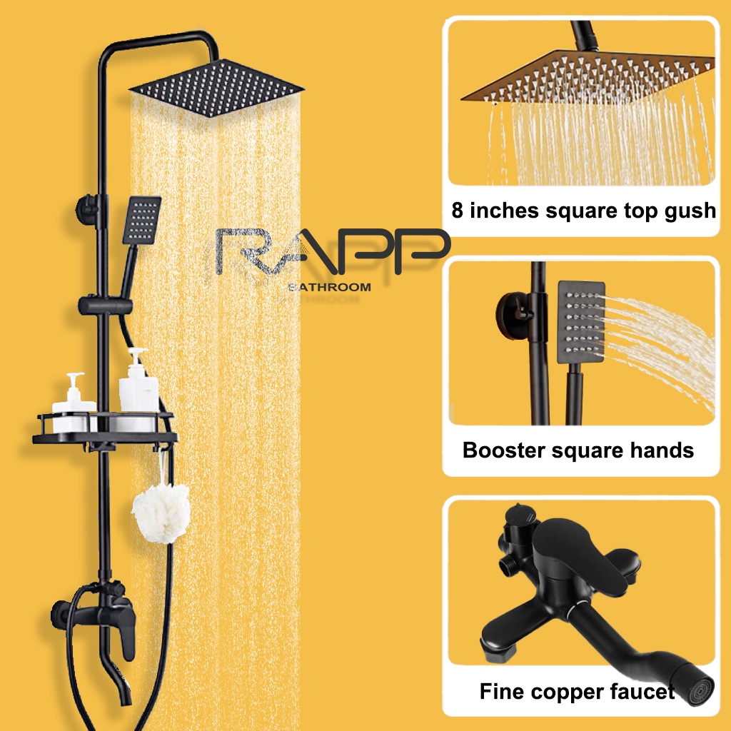 RAPP Shower Head Bathroom Shower Mixer Tap Black Rainfall Shower Faucet