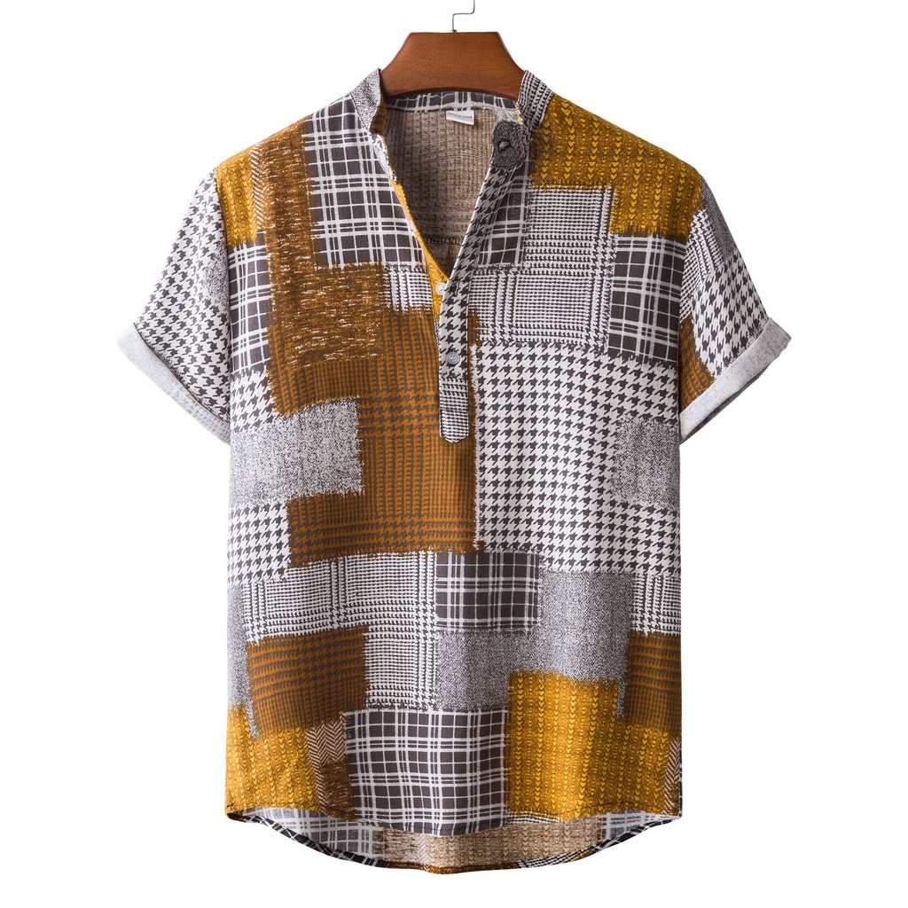 Summer Men Shirt Kain Batik Ethnic Printed Shirts Short Sleeve Button ...