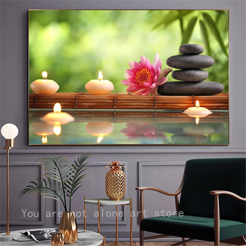 Modern Spa Stones Zen Candles Orchid Flower Posters Canvas Painting ...