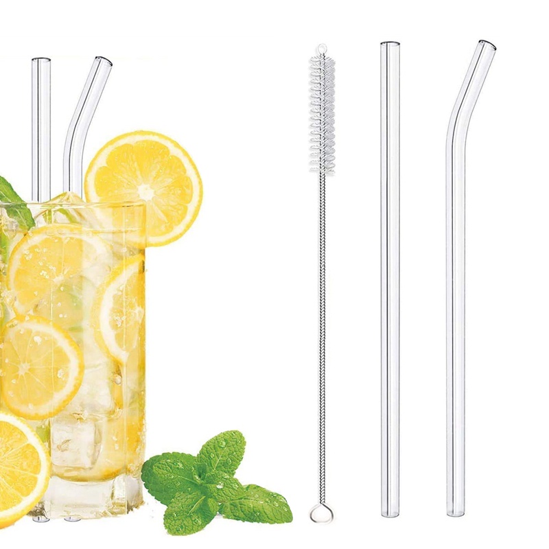 200*8mm Clear Glass Straws For Smoothie Cocktail Drinking Healthy