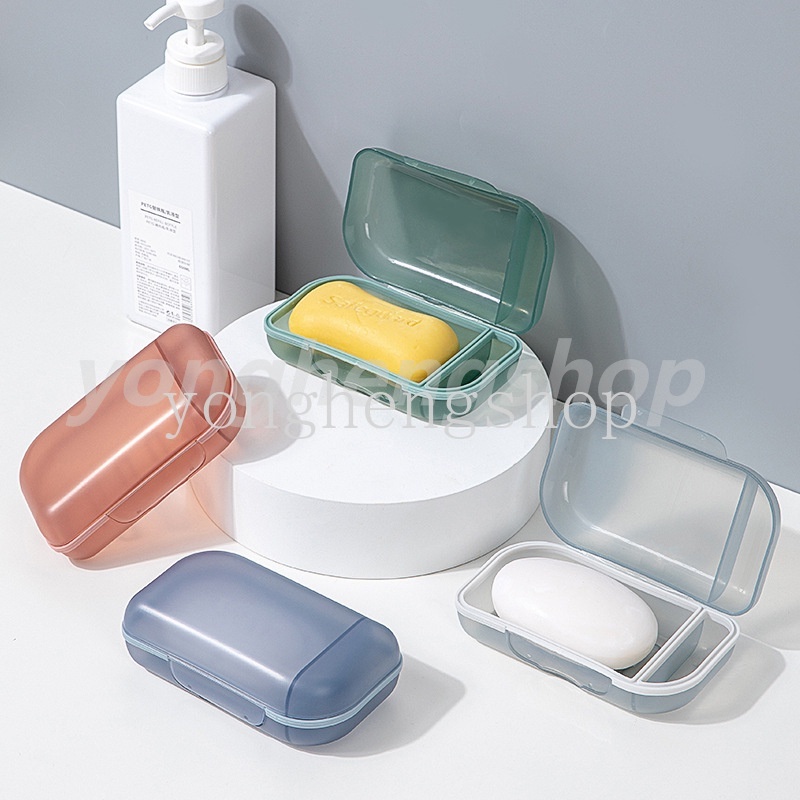 Travel Portable Soap Box with Lid Sealed Case Creative 2 Grids Soap ...