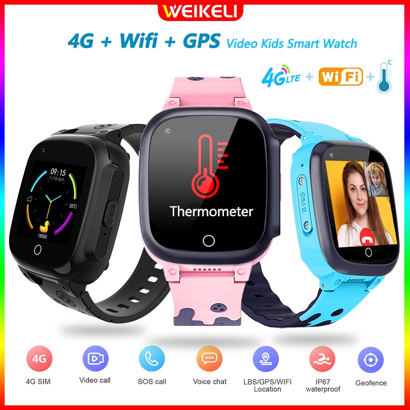 Kids Smart Watch 4G GPS WIFI Tracking Support WhatsApp Video Call  Waterproof Thermometer SmartWatch Tracker Boy Girl Student Phone Clock