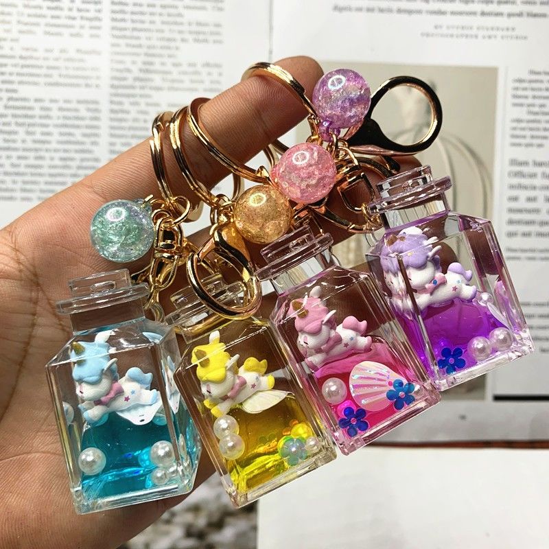 Keychain Creative oily liquid quicksand keychain perfume bottle unicorn ...