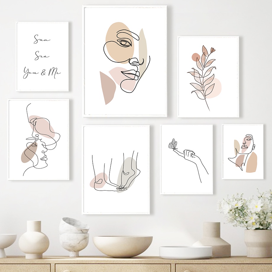 View of Abstract Line Girl Face Couples Minimalism Nordic Posters Prints Wall ...