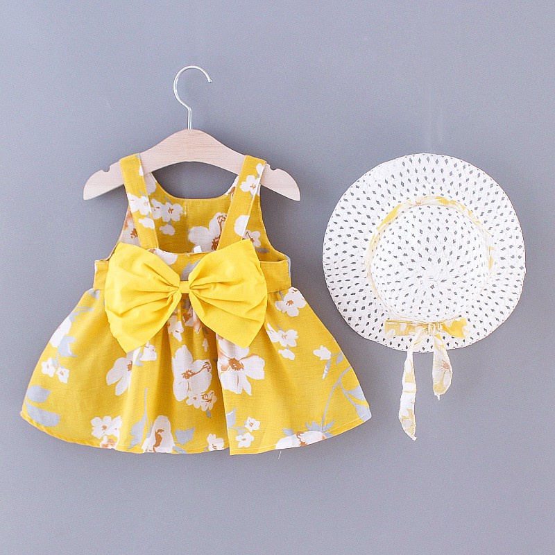 Daisy Floral Pattern na Walang manggas Mini Dress Set + Hat Para sa Mga ...