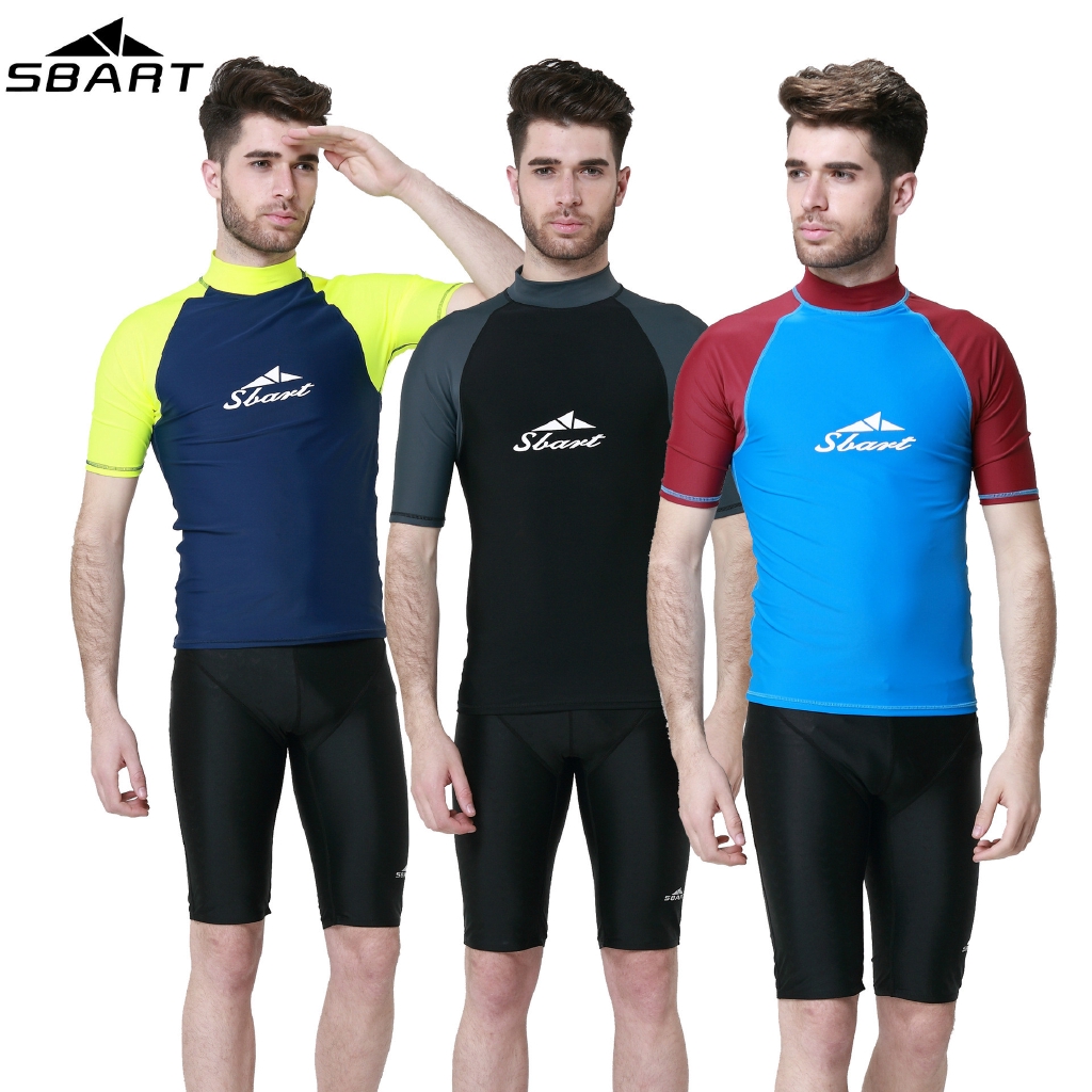 Men Swimming Suit Tops Short Sleeve Beach Wear Surfing Diving Swim ...