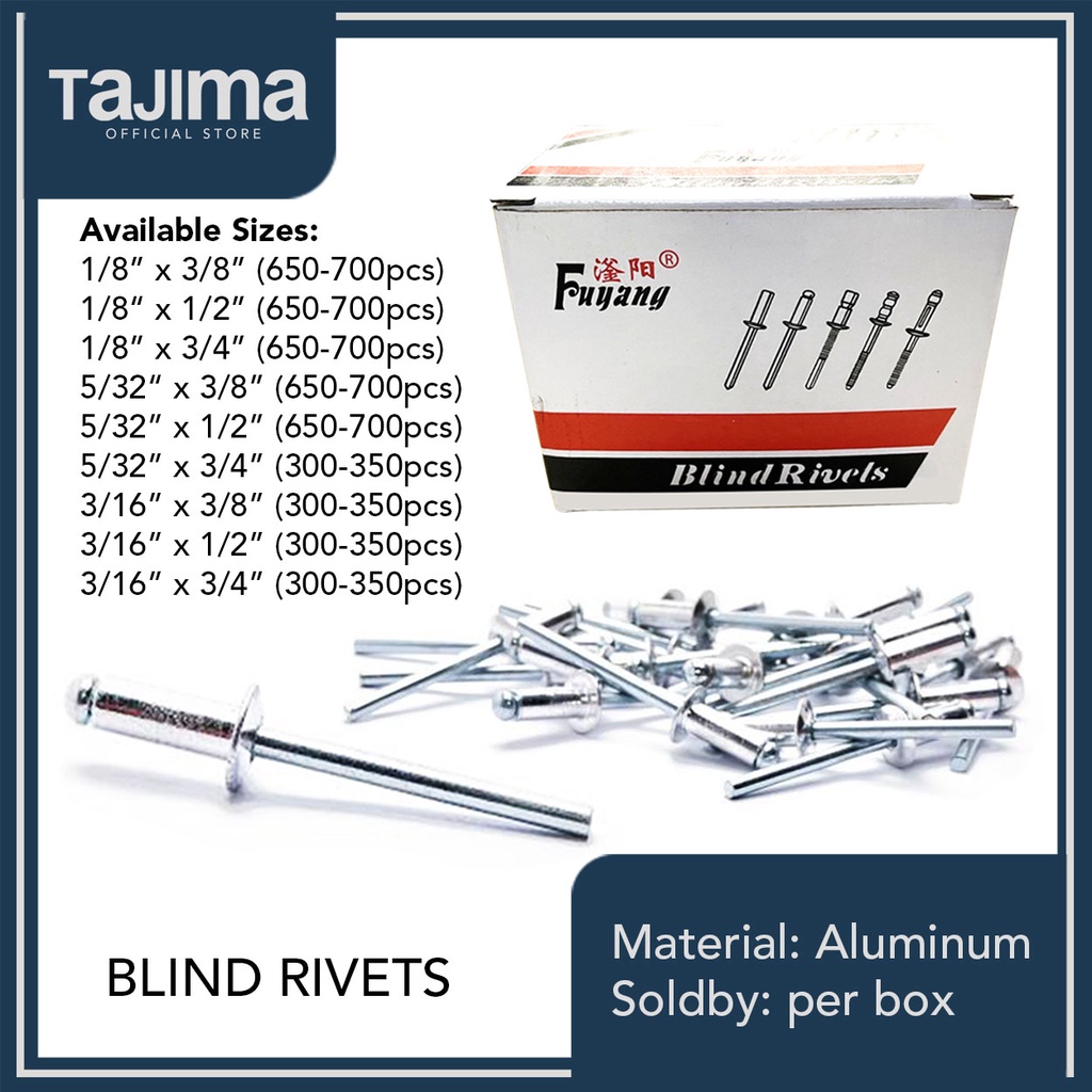 Blind Rivets (PER BOX) 1/8" x 3/8" 1/2” 3/4" or 5/32” or 3/16” Shopee