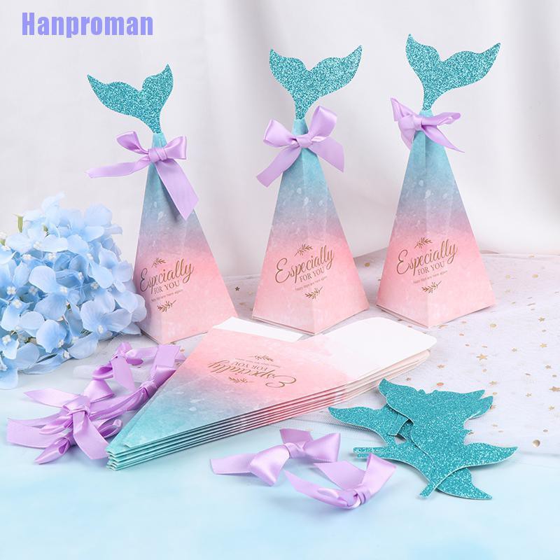Hm 10Pcs Mermaid Candy Boxes Colorful Mermaid Tail Bow Knot Box Wedding ...