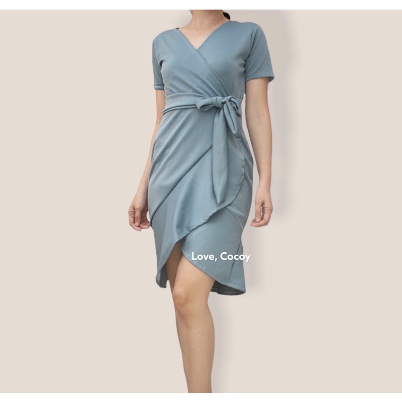 SEMI FORMAL KNEE LENGHT RUFFLED HIGH LOW DRESS/OFFICE DRESS/PARTY  DRESS/WOMAN SEMI FORMAL ATTIRE
