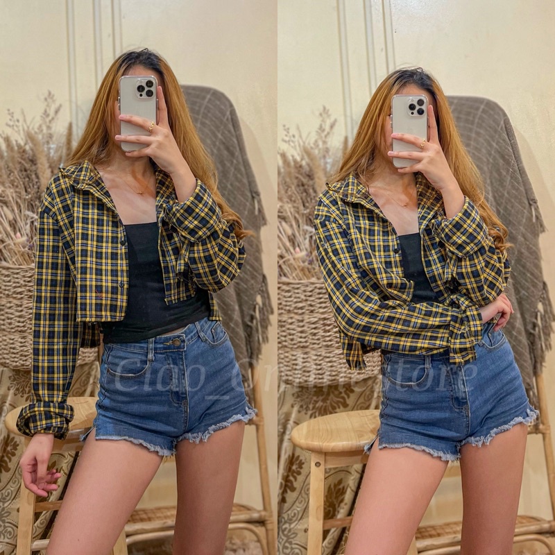 Cropped flannel jacket hotsell