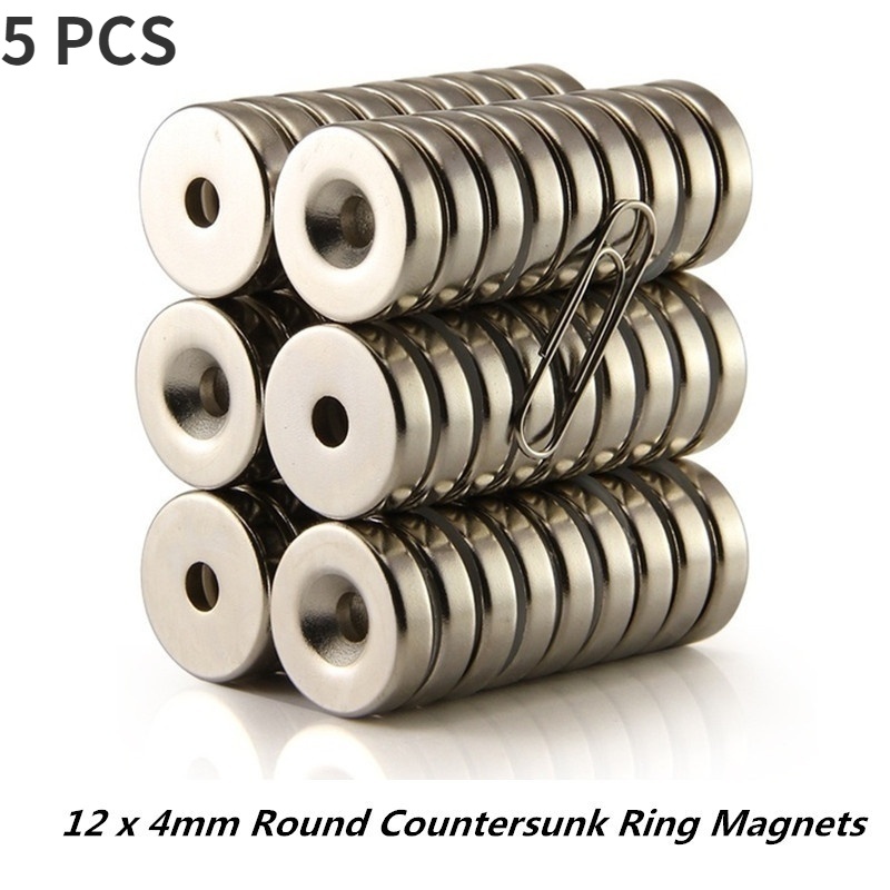 5PCS 12X4MM N35 Round Countersunk Ring Magnets Hole 4mm Rare Earth ...