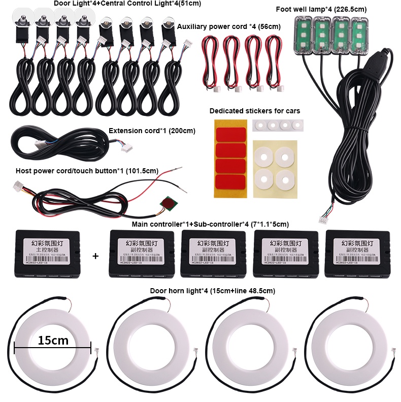 18 In 1 LED Car Ambient Light Interior Strip RGB Rainbow Acrylic Guide ...