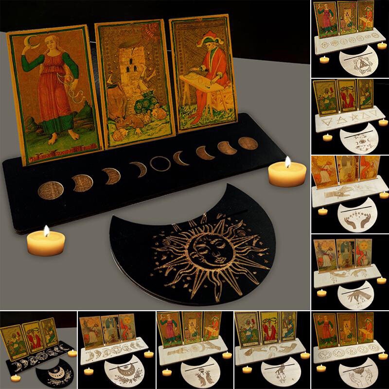 Soporte Para Cartas De Tarot De Madera Con Fases Lunares – Exhibidor De Altar Wicca De 8 Pulgadas, Ideal Para Lecturas, Velas Y Cristales, Regalo Espiritual