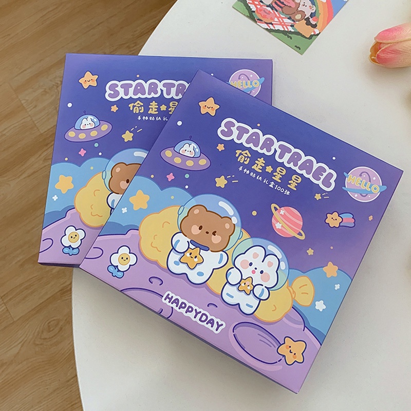 100 Sheets Cartoon Cute Space Travel Series Sticker Waterproof PET ...