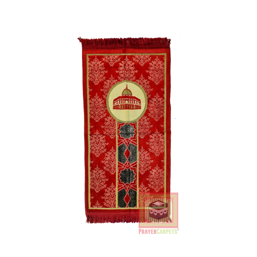 Muslim Prayer Rug Size 51x102cm Maroon Mosque Design With Gold Glitter