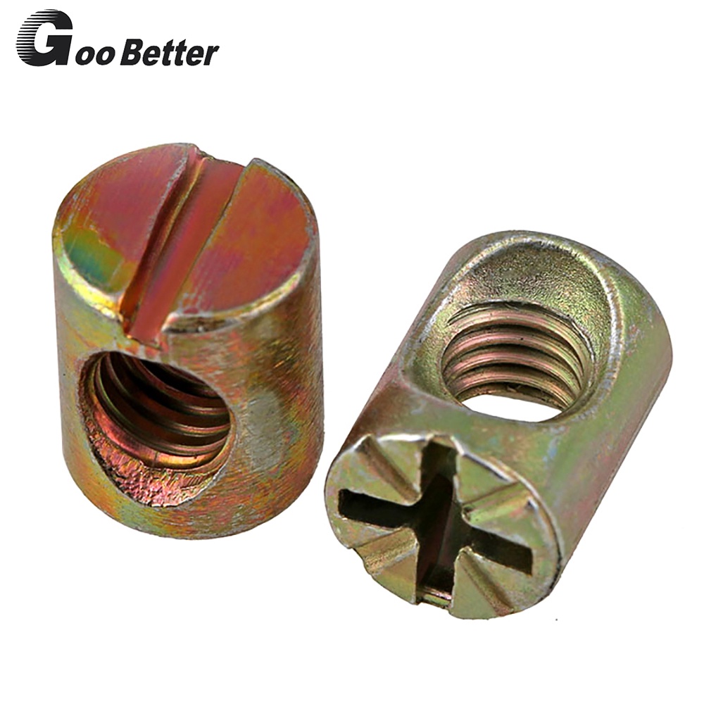 RLECS 4PCS Stainless Steel Barrel Nuts (Cross Dowels) - 8x60mm & 8x82mm, 2-Hole Slotted Nuts For Furniture & Beds