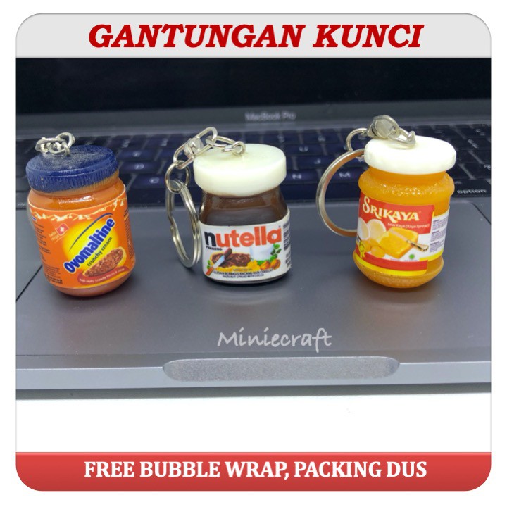 GANTUNGAN MINIATURE KEYCHAIN OF OVOMALTINE, NUTELLA, SRIKAYA JAM ...