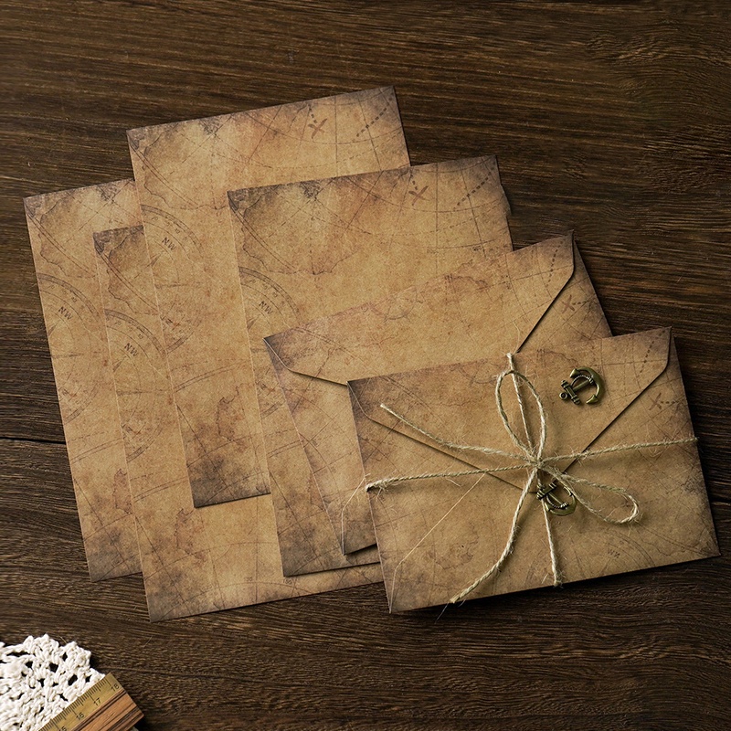 6 Pcs Vintage Kraft Envelope/Writing Paper Set with Rope/Pendant ...