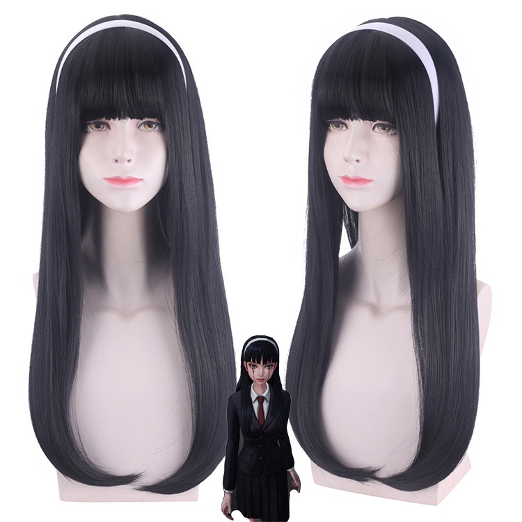 Demon Slayer Kimetsu No Yaiba Tomioka Giyuu Cosplay Wig Black Clip Ponytail Heat Resistant Synthetic Hair Anime Wigs + Wig Cap | IL - 10