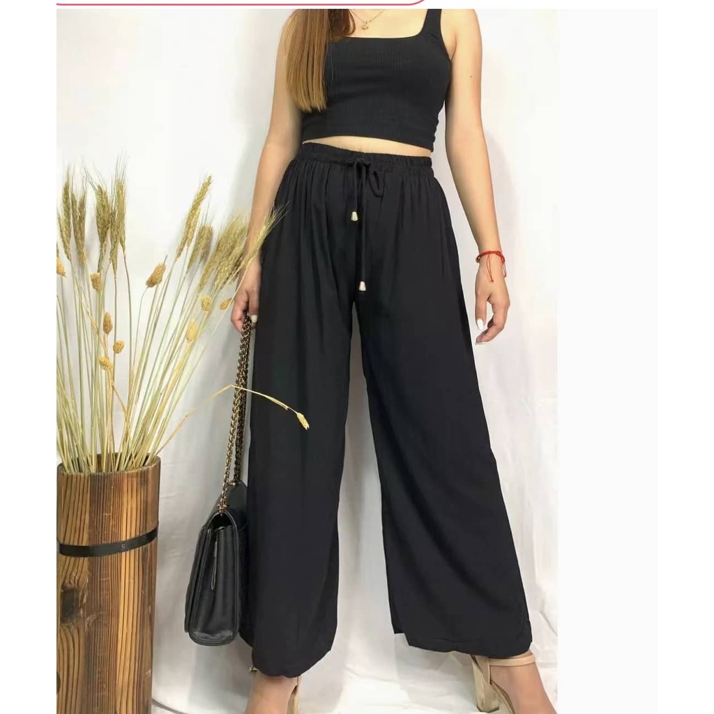 Challis Plain Boho High waist Wide Leg Pants | Shopee Philippines