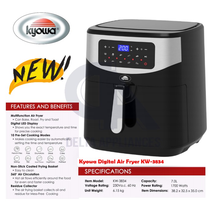 Kyowa Digital Air Fryer 7L Multi Program Setting Non Stick Basket