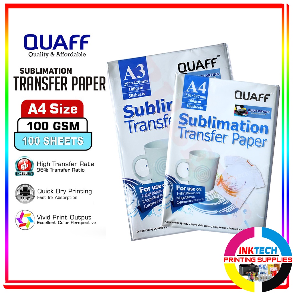 quaff a4/a3 size sublimation paper 100sheets/pack | Shopee Philippines