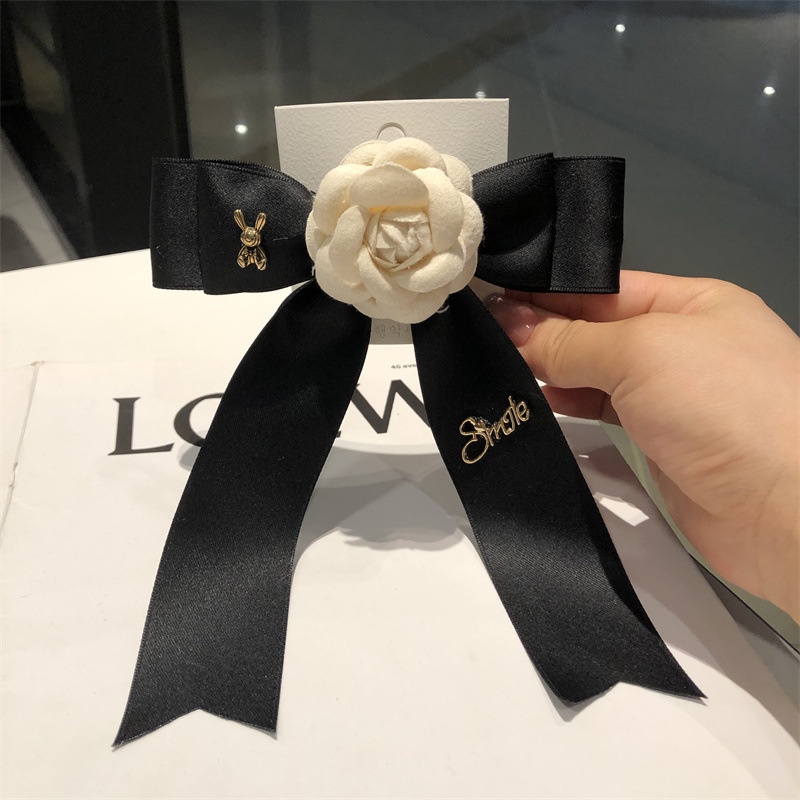 Black Ribbon Camellia Bowknot Hairpin Ponytail Rabbit Clips Women Girls ...