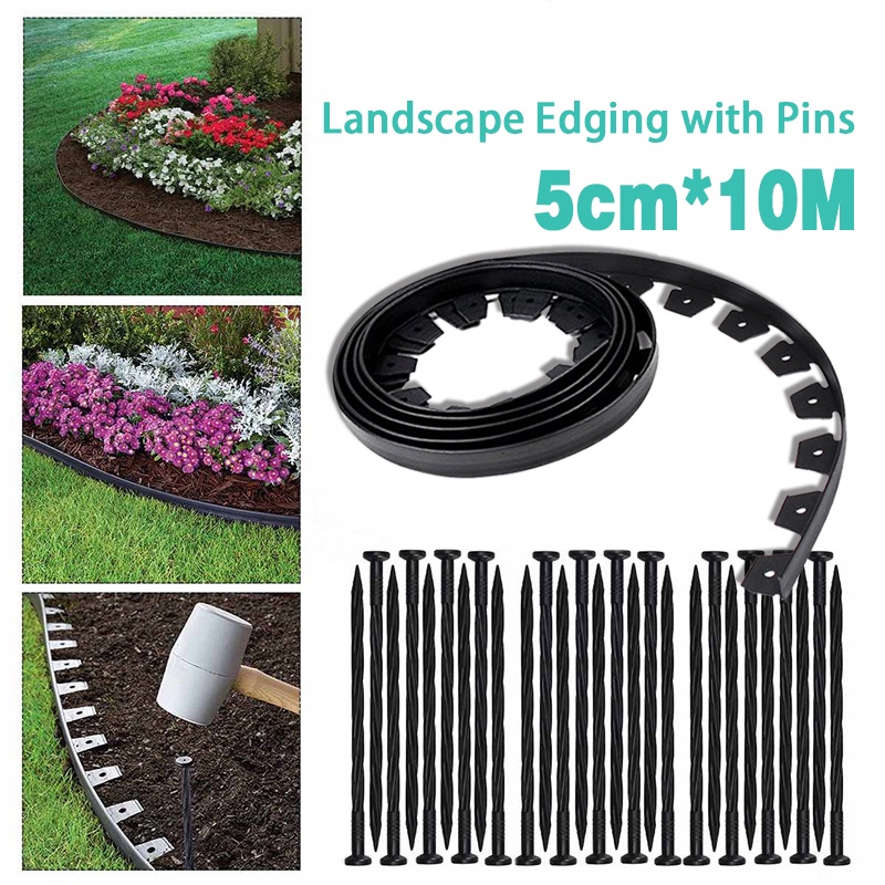 10m Garden Flexible Lawn Grass Plastic Edging Border with 30 Pins ...