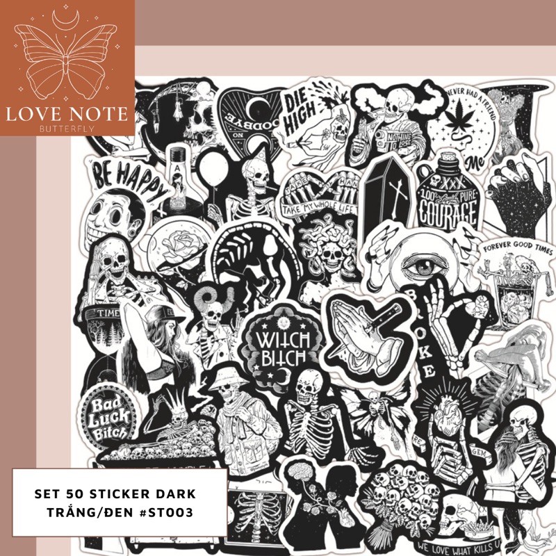 Set of 50 super cool Dark ST003 black and white stickers (no duplicate ...