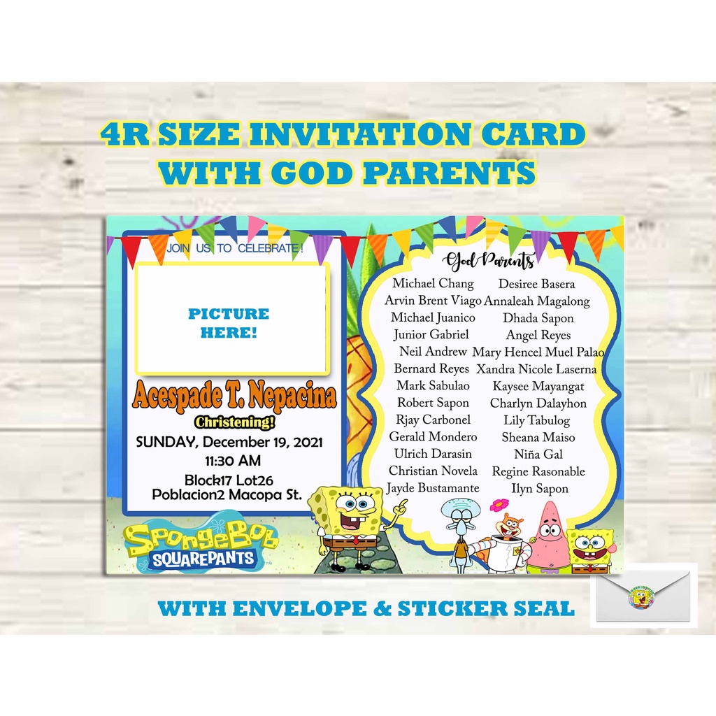 Christening Invitation Card with Godparents 4R Size Customized Theme Shopee Philippines