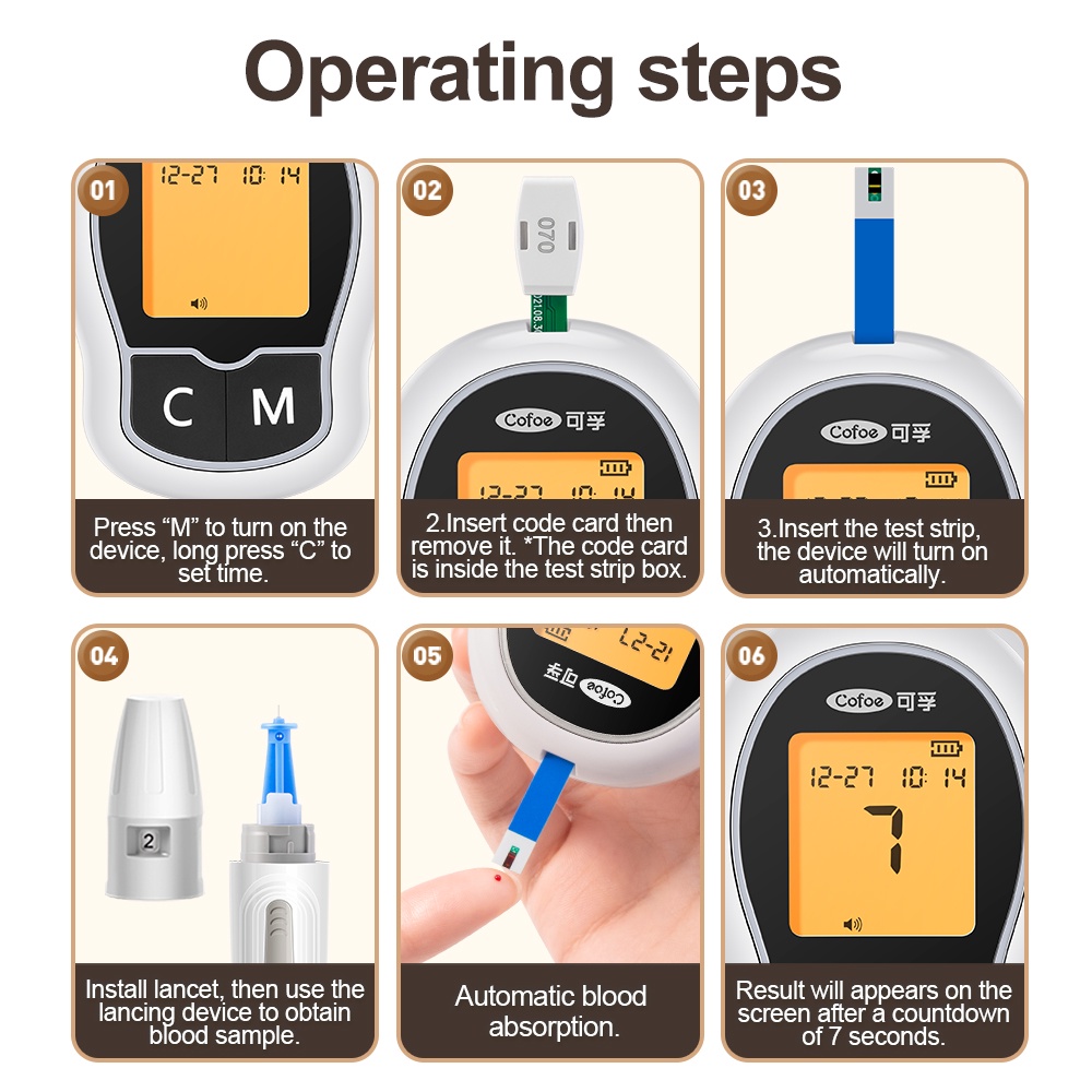 【USB Rechargeable】Cofoe Blood Glucose Meter Glucometer with 50pcs Test ...