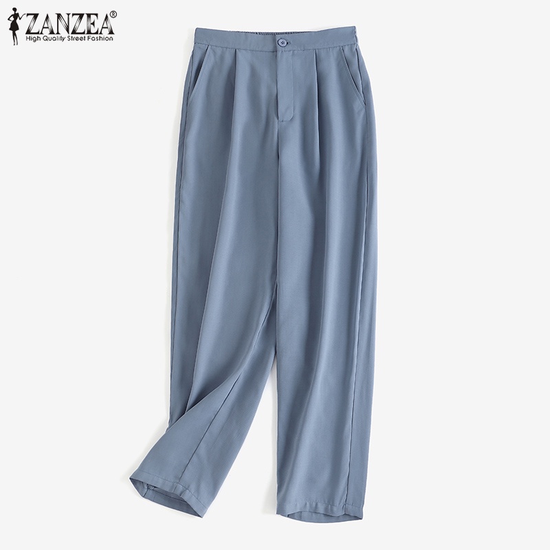 Cheap ZANZEA 4 Colors Casual Trousers Women High Waist Belted Long