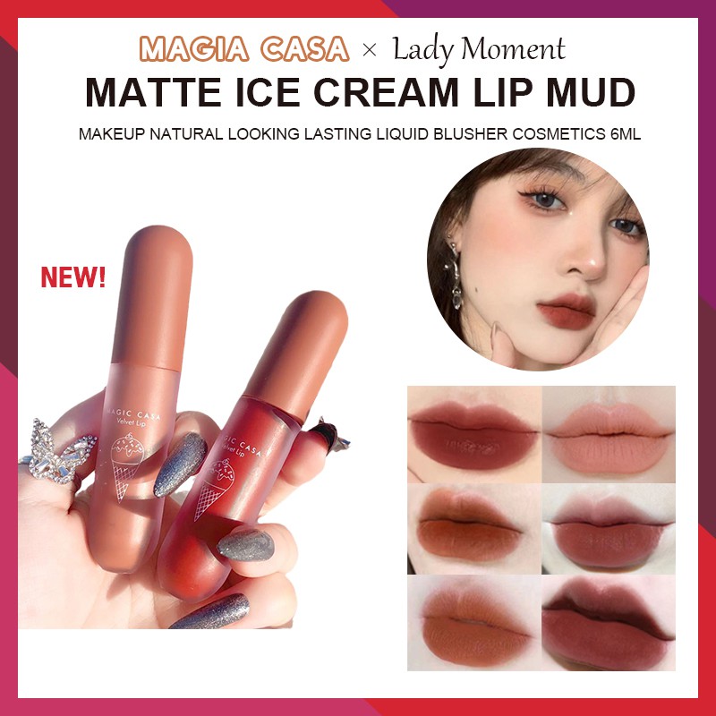 MAGIC CASA Ice Cream Matte Long Lasting Lips Glaze Matte Dark Red ...