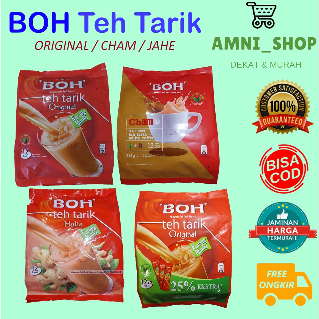 HIJAU Boh Teh Tarik Original Less Sugar Cham Ginger And Latte Green Tea