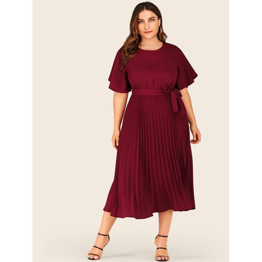 Y439 PLUS CHIC Self Belt Pleated Plus Size Dress | Shopee Philippines