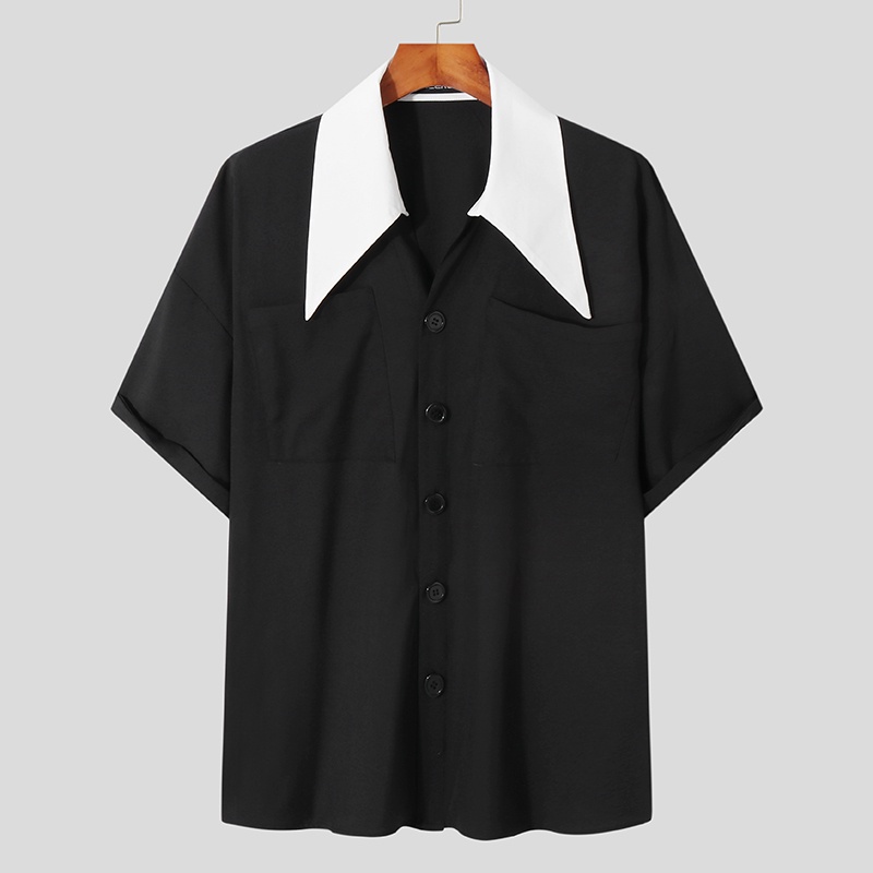 INCERUN Men Summer Business Short Sleeve Contrast Color Button Up ...