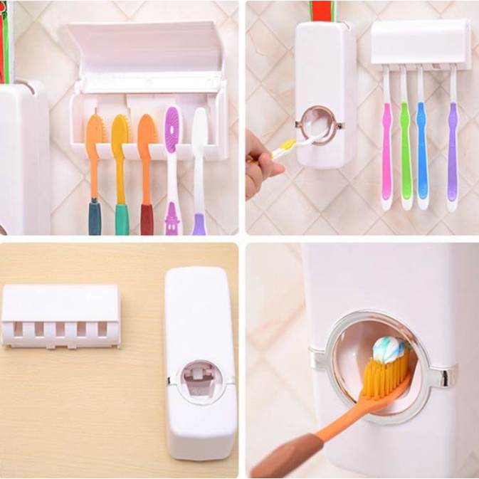 Toothbrush Toothpaste Dispenser Holder Wall Mounted Automatic Squeeze ...