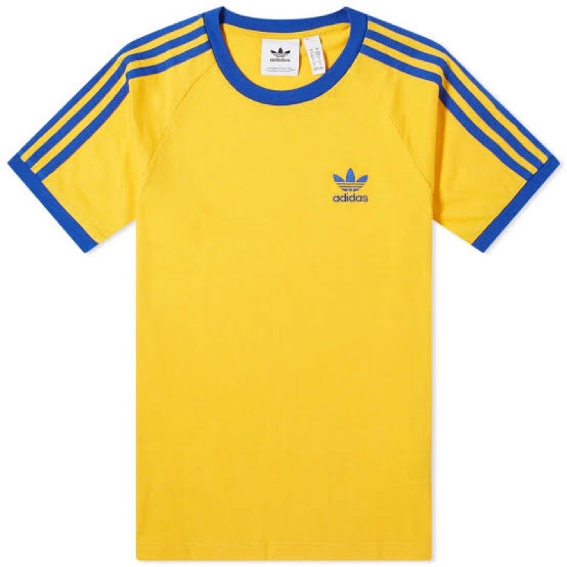 Adidas Ringer Retro 3 Stripe Yellow List Blue T Shirt