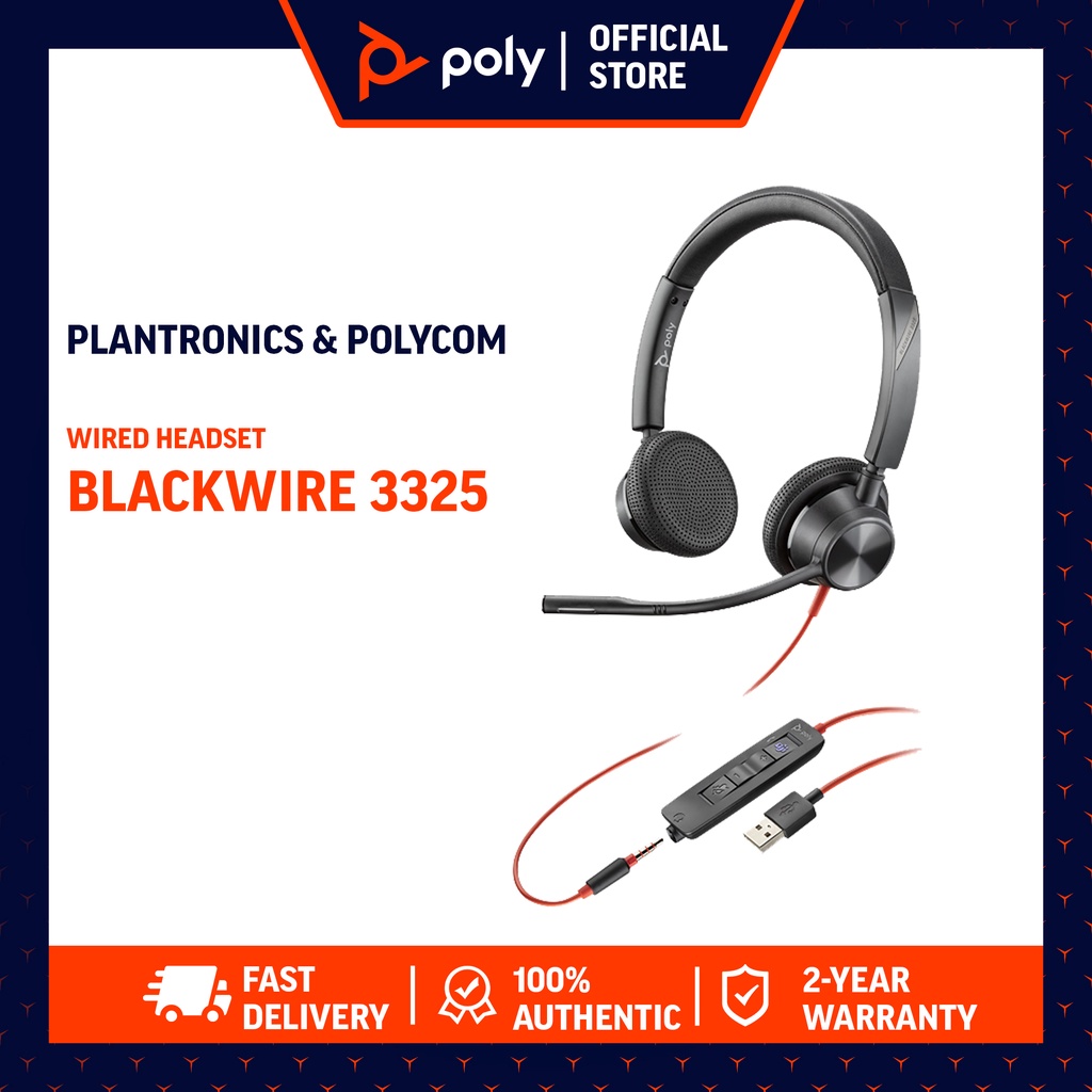 Poly Plantronics Blackwire C3325 3325 USB-A Wired Dual-Ear Stereo Headset  with Boom Mic Shopee Philippines