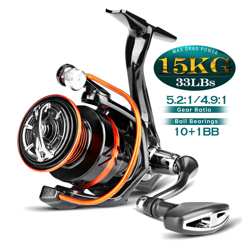 New Deukio Fishing Reel 10+1BB Super Smooth Powerful Fishing Reel 15kg/33  LBs Max Drag & 5.2:1 Spinning Reel