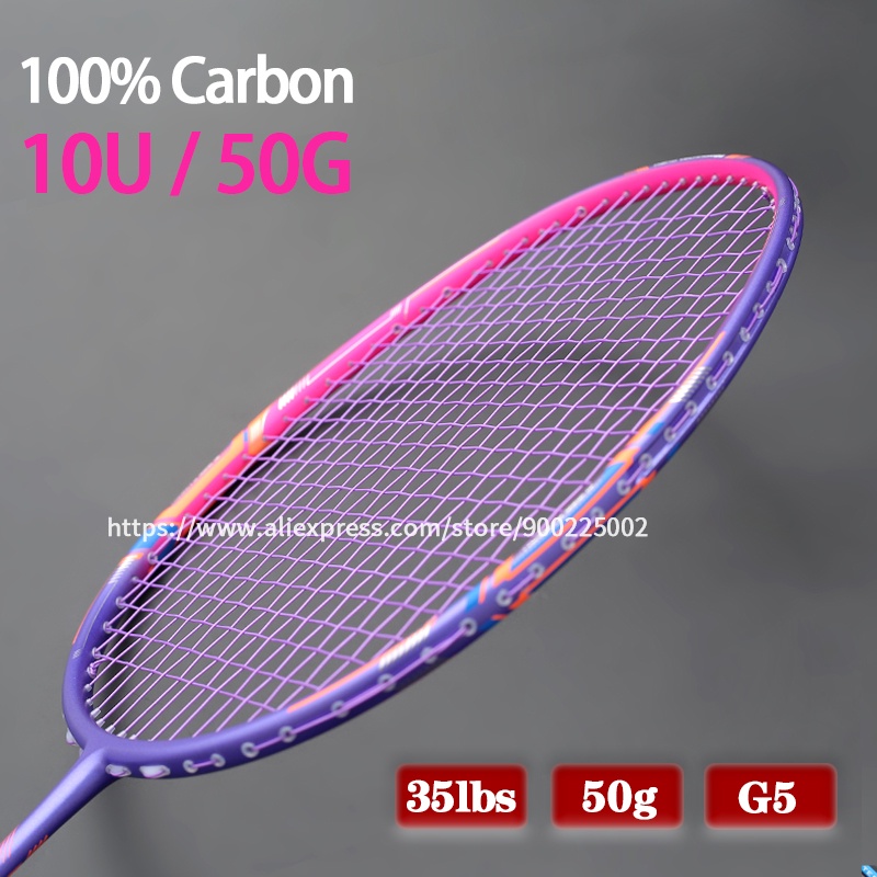 Lightest 10U 50G 100 Carbon Fiber Badminton Rackets Strings Max