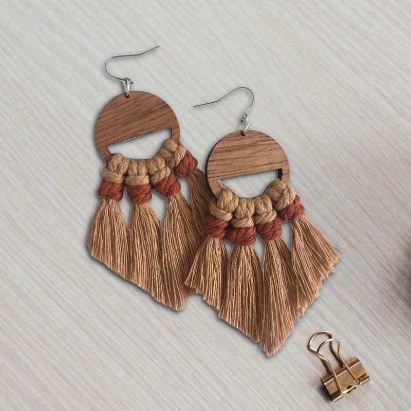 Macrame store wood earrings