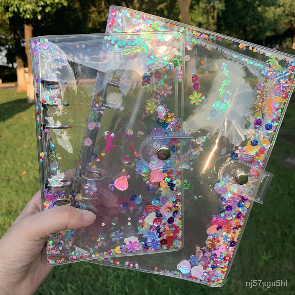 A5 A6 Glitter Sequins Binder Photo Album Transparent Loose Leaf Binder