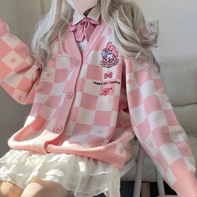 Sanrio My Melody Cinnamoroll Kuromi Sweater Kuromi sweater JK Uniform Plaid  Cardigan | Shopee Philippines