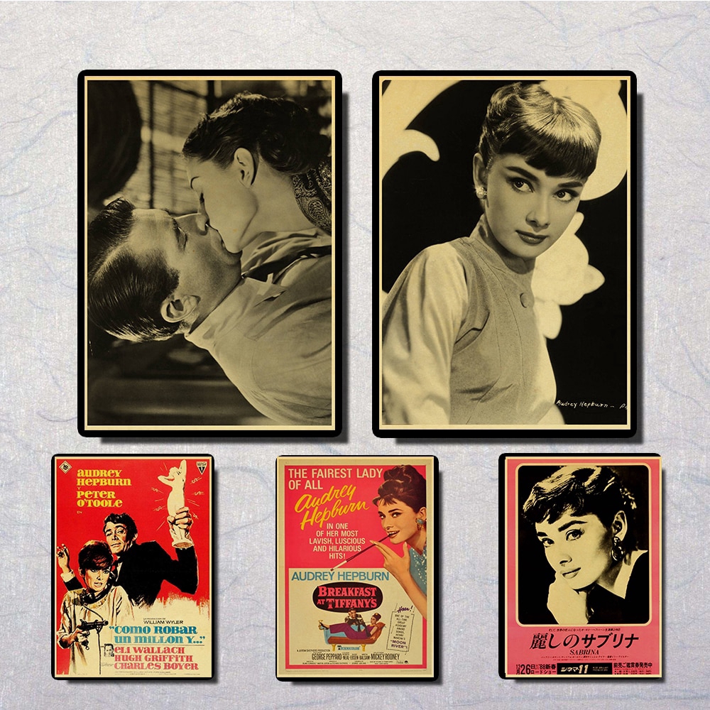 Movie Star Audrey Hepburn Vintage Retro Kraft Paper Antique Poster wall ...