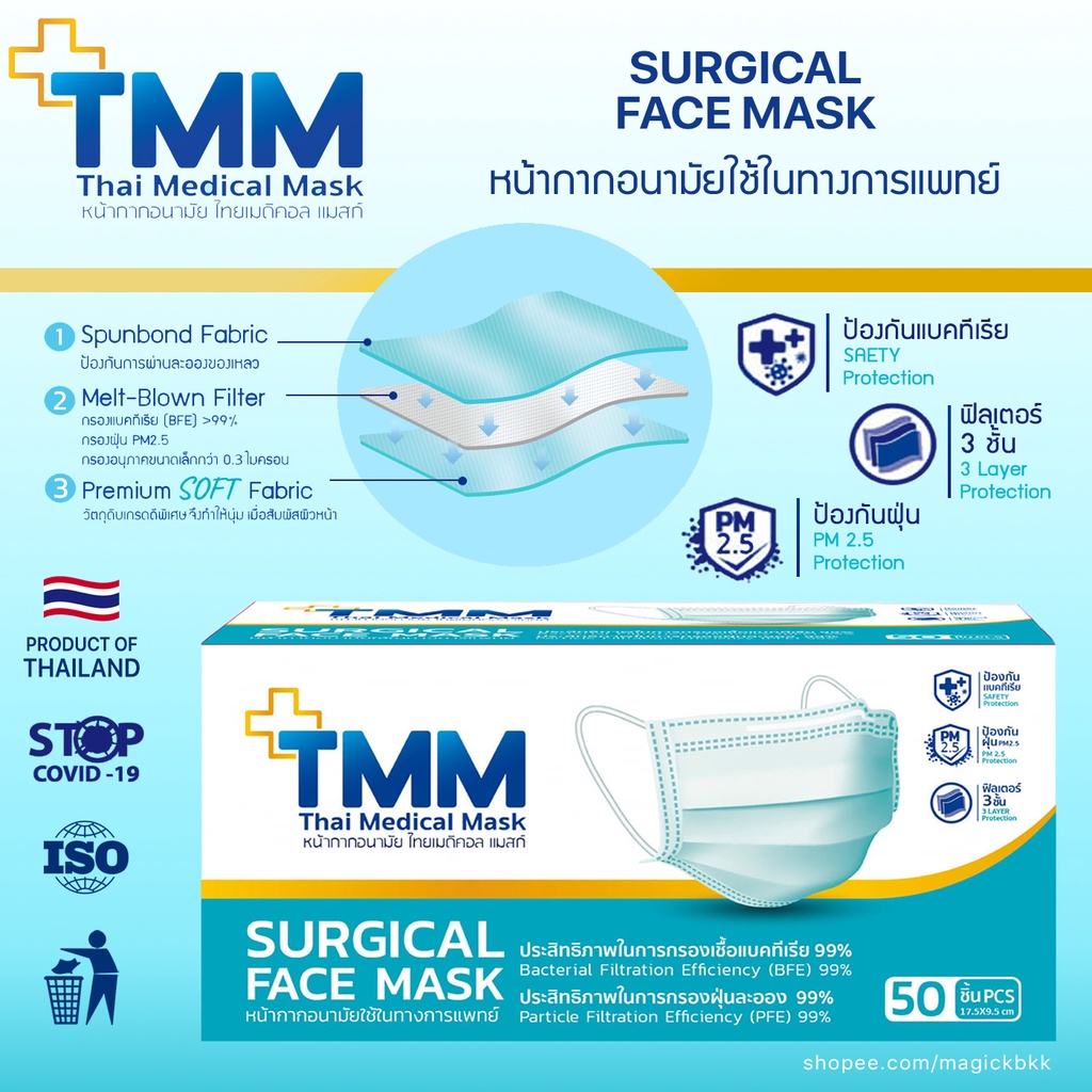 Medical Mask TMM 3-Layer Filter Antibacterial And Dustproof 1 Box/50 ...